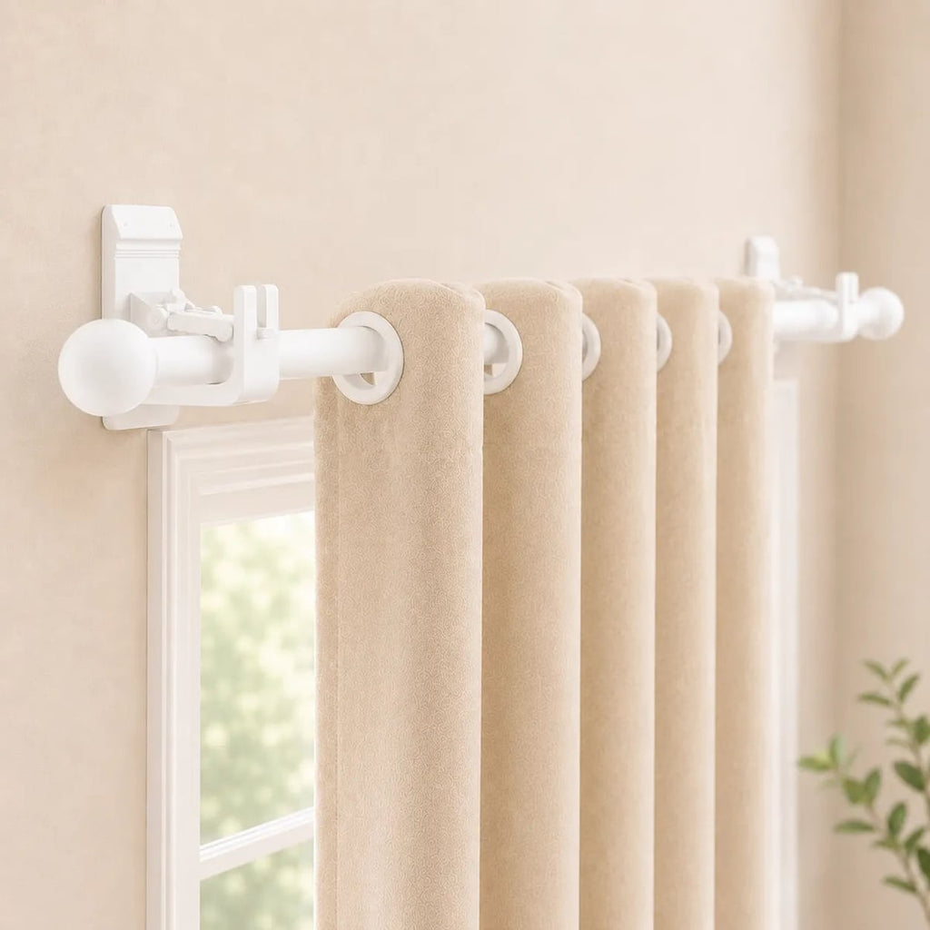 no-drill curtain rod brackets in white