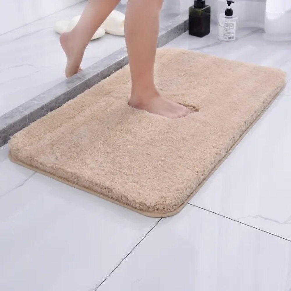 non-slip fluffy bath mat in beige
