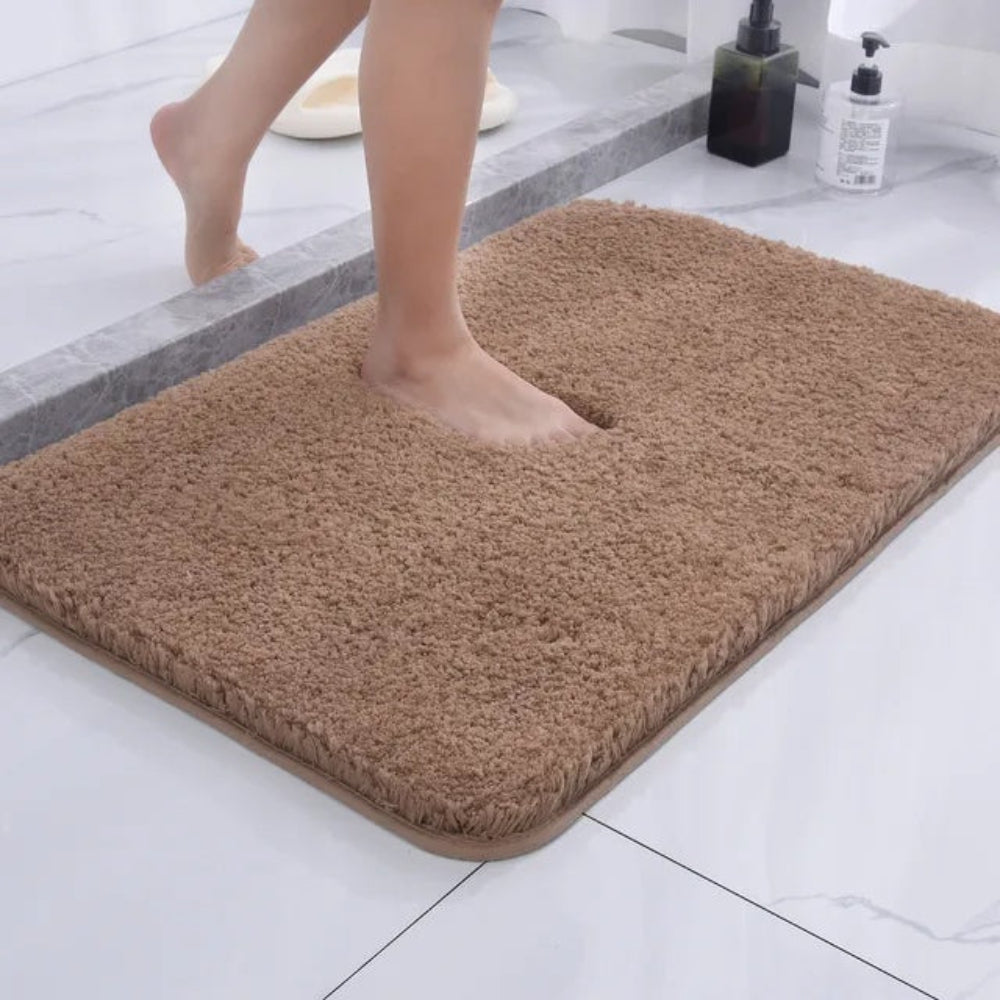 non-slip fluffy bath mat in camel