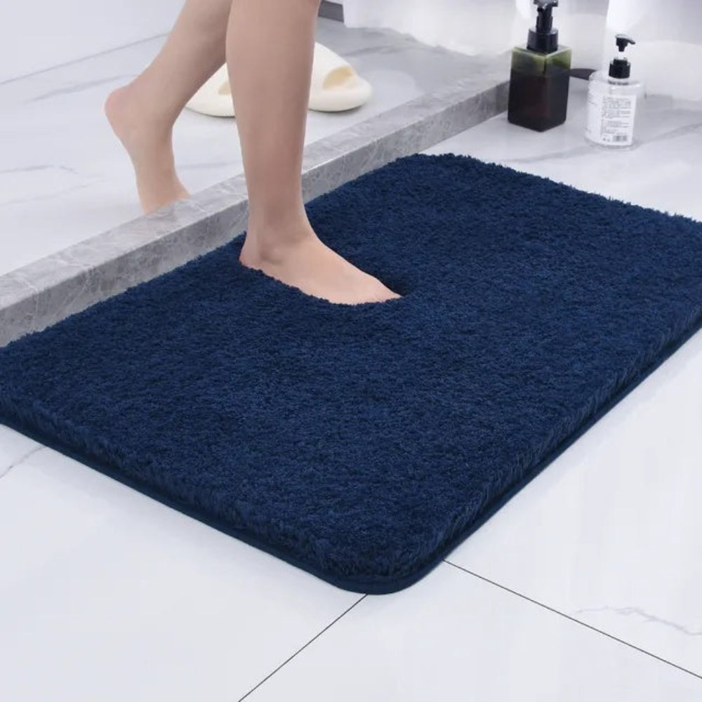 non-slip fluffy bath mat in blue