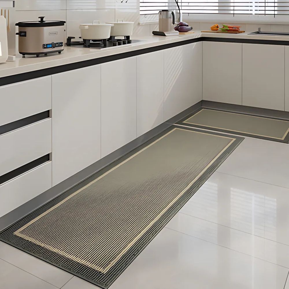 non-slip kitchen runner mat in stone mist