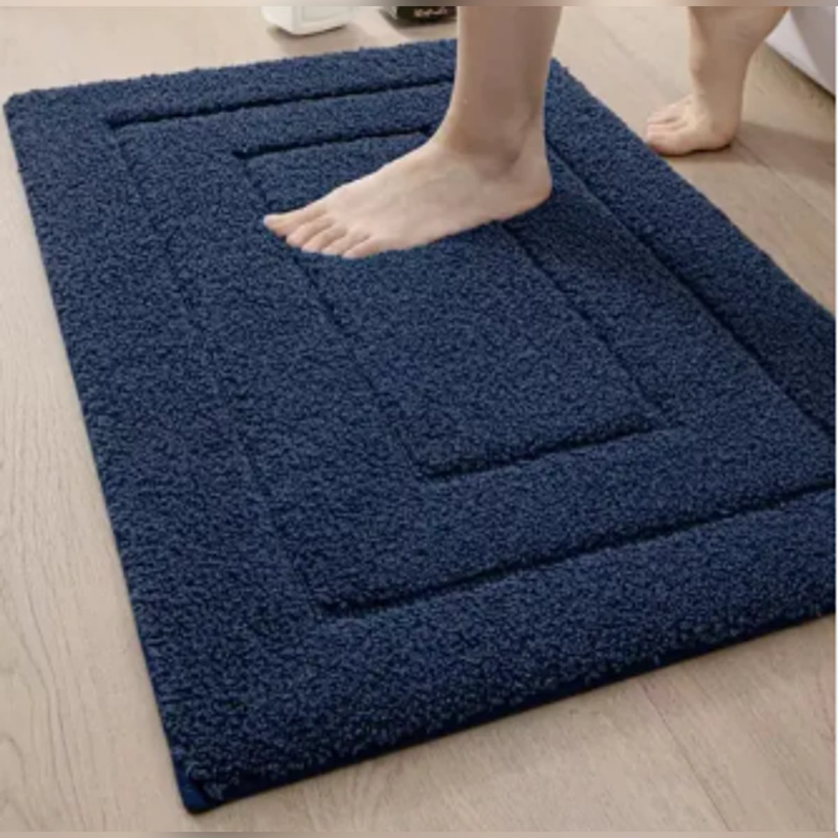 non-slip ridged bath mat in navy blue