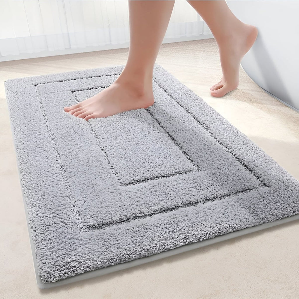 non-slip ridged bath mat in light grey
