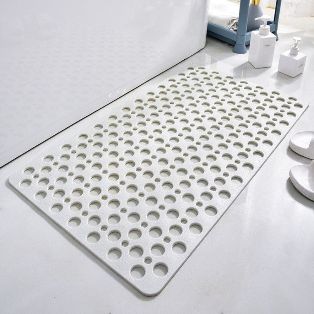 non-slip shower mat with drainage holes in white
