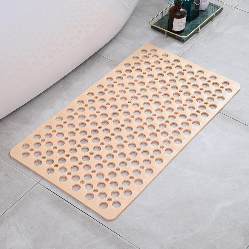 non-slip shower mat with drainage holes in beige