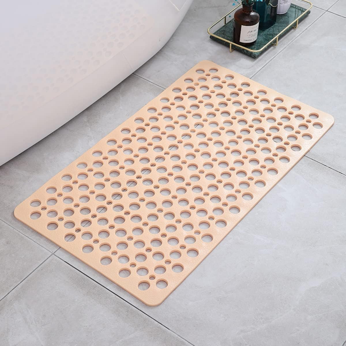 non-slip shower mat with drainage holes in beige