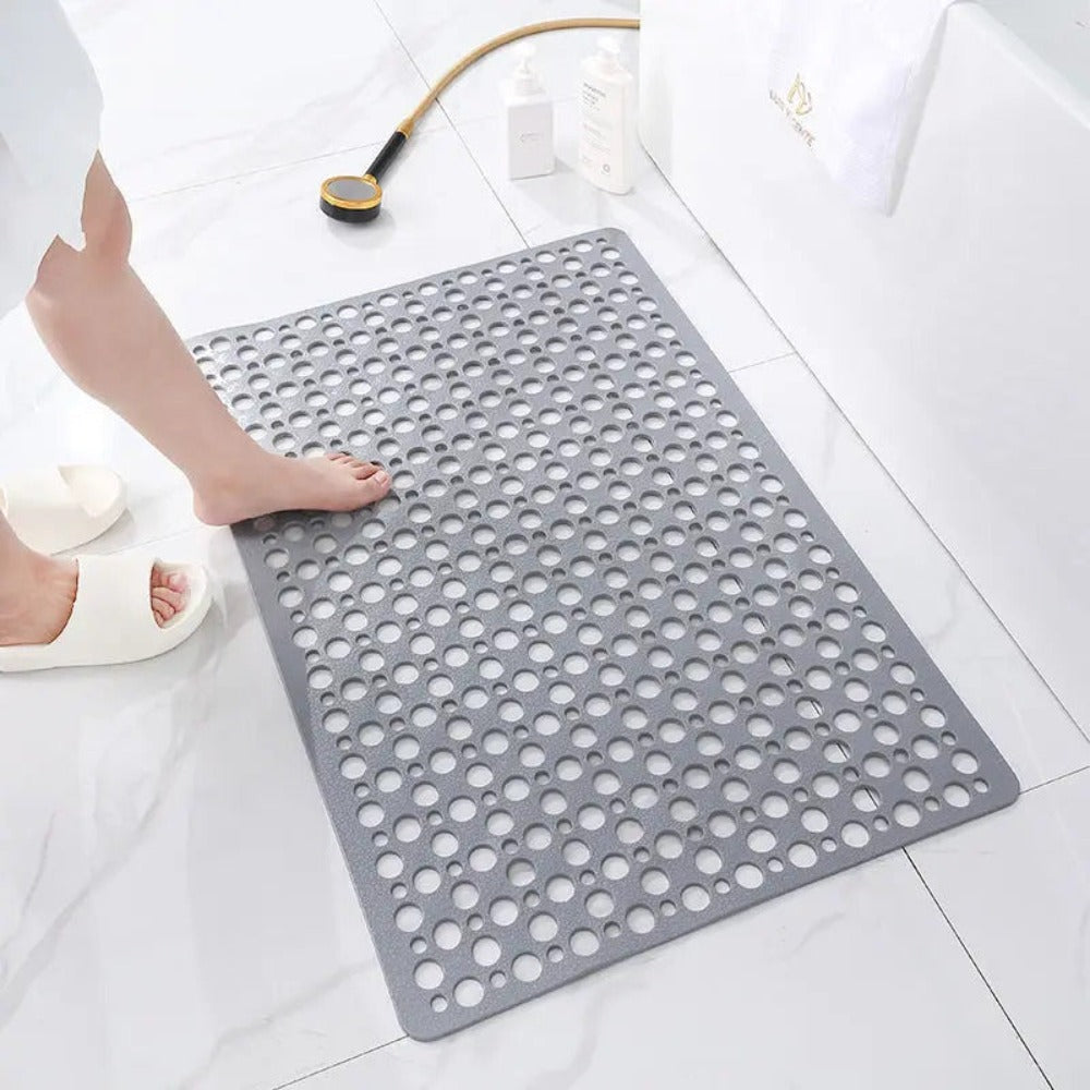 non-slip shower mat with drainage holes in grey