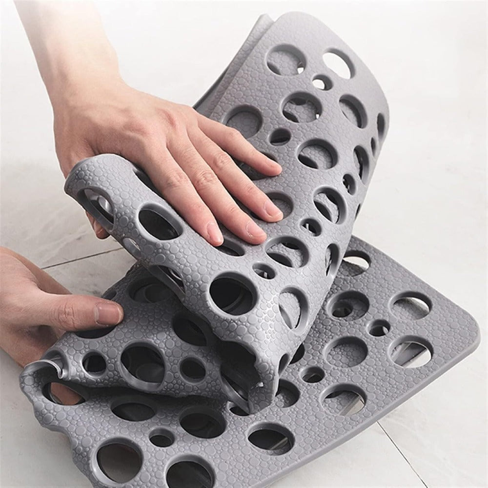 non-slip shower mat with drainage holes in grey