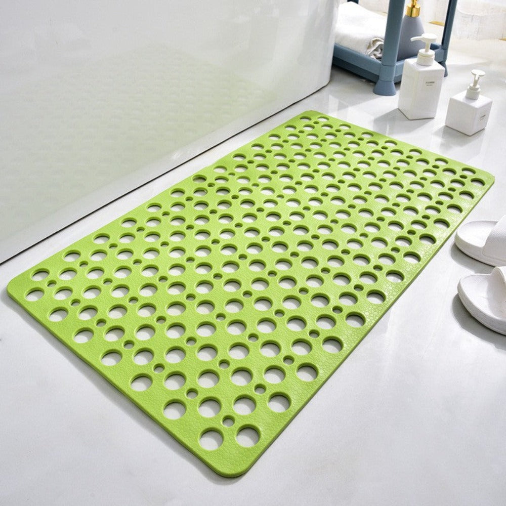 non-slip shower mat with drainage holes in green