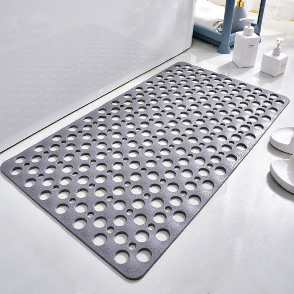 non-slip shower mat with drainage holes in grey