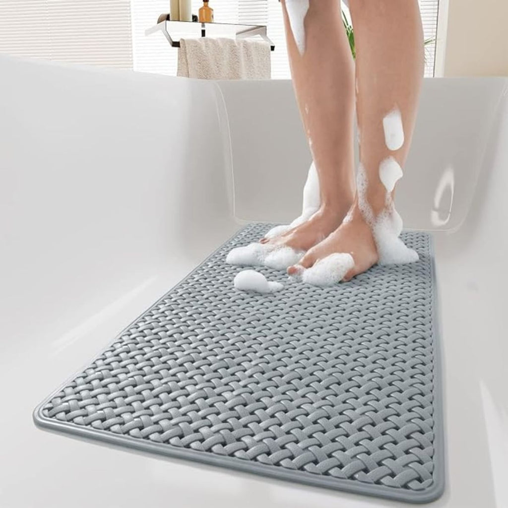 non-slip shower mat with suction cups in dark gray