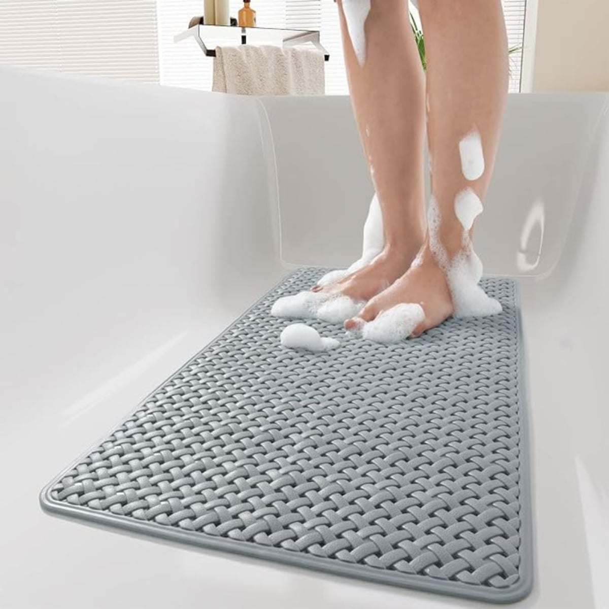 non-slip shower mat with suction cups in dark gray