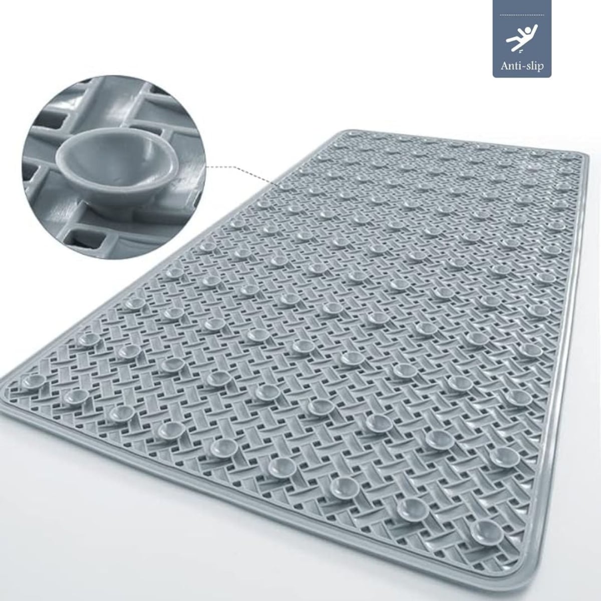 non-slip shower mat with suction cups in dark gray