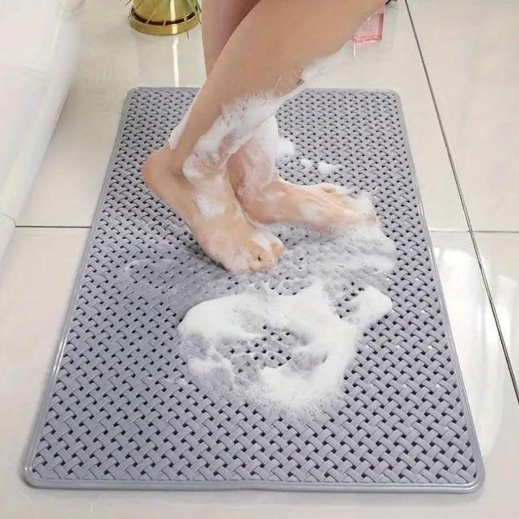 non-slip shower mat with suction cups in dark gray