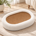 oval cat bed with woven scratching base