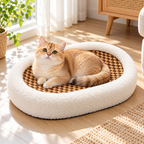 oval cat bed with woven scratching base