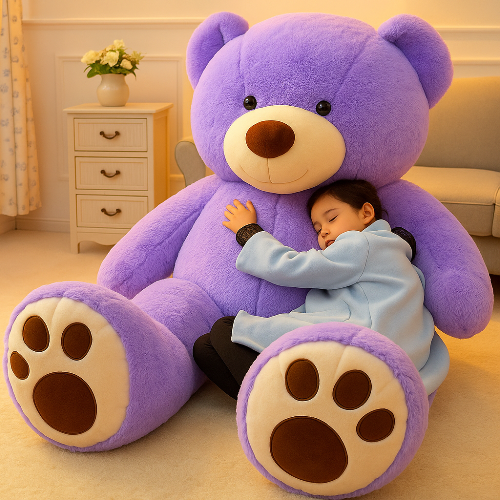 oversized giant plush teddy bear in purple
