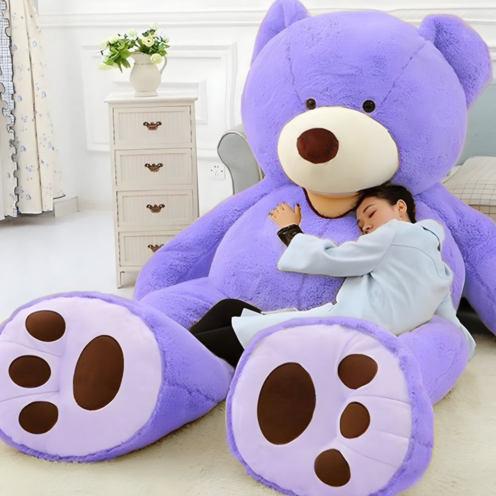 oversized giant plush teddy bear in purple