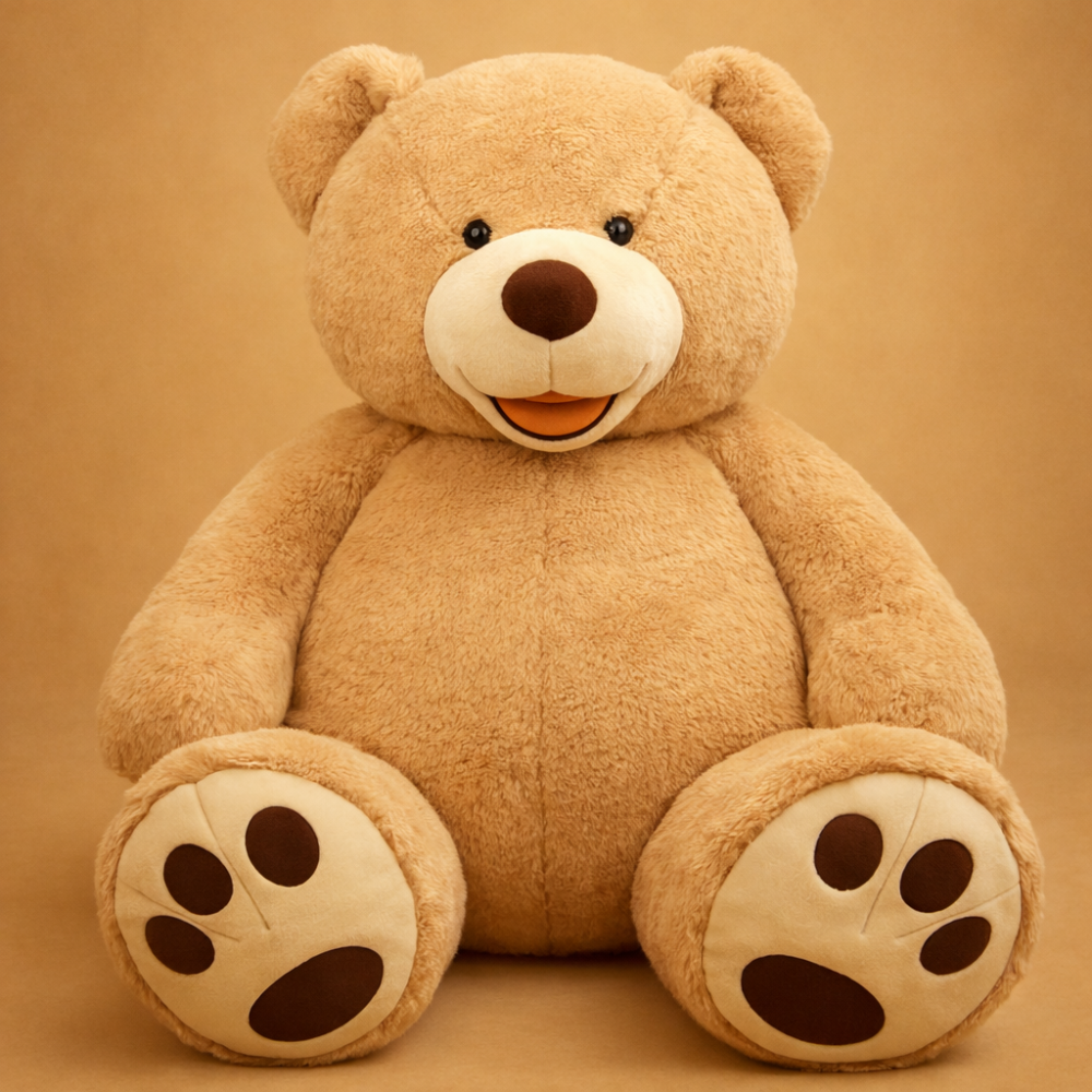 oversized giant plush teddy bear in light brown