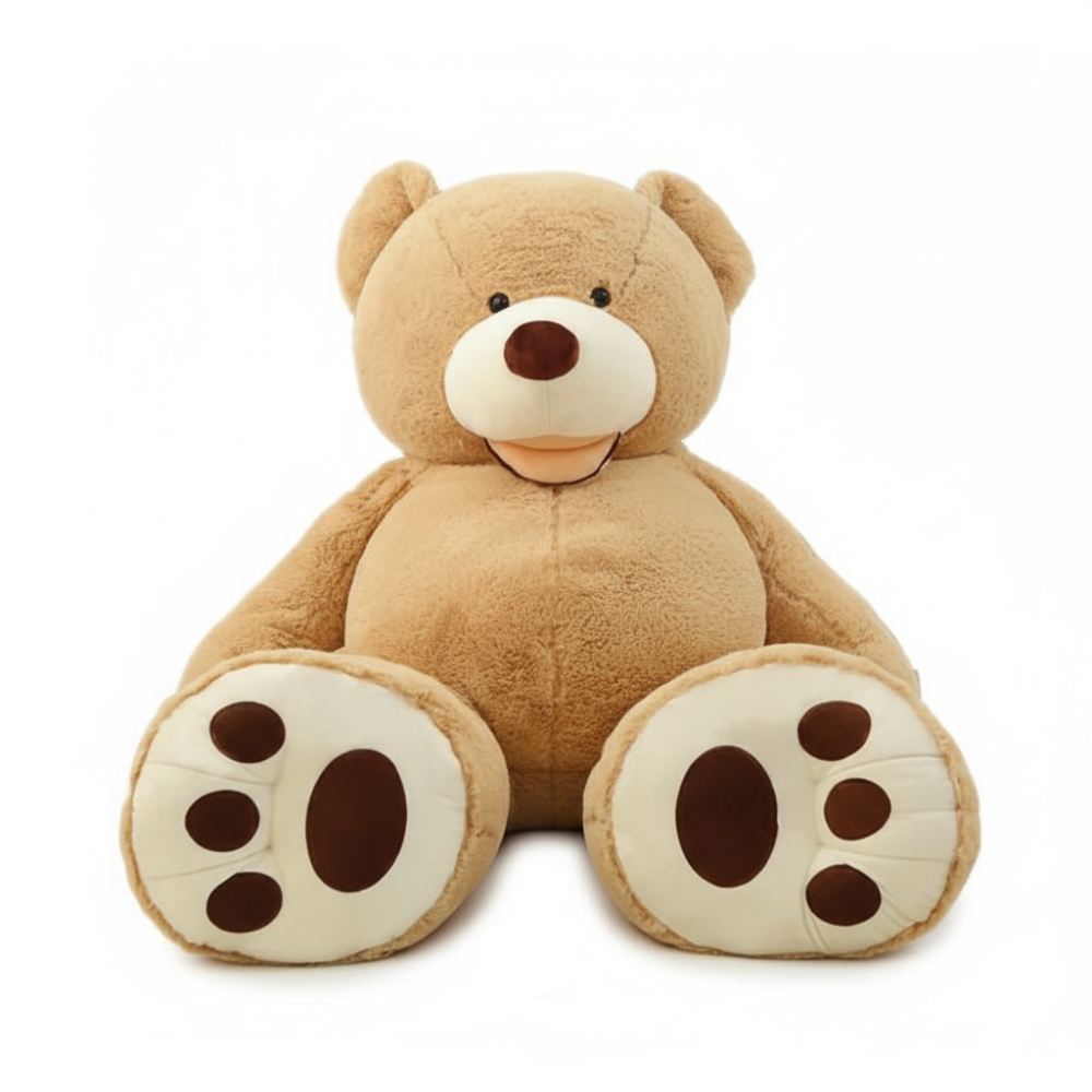 oversized giant plush teddy bear in light brown