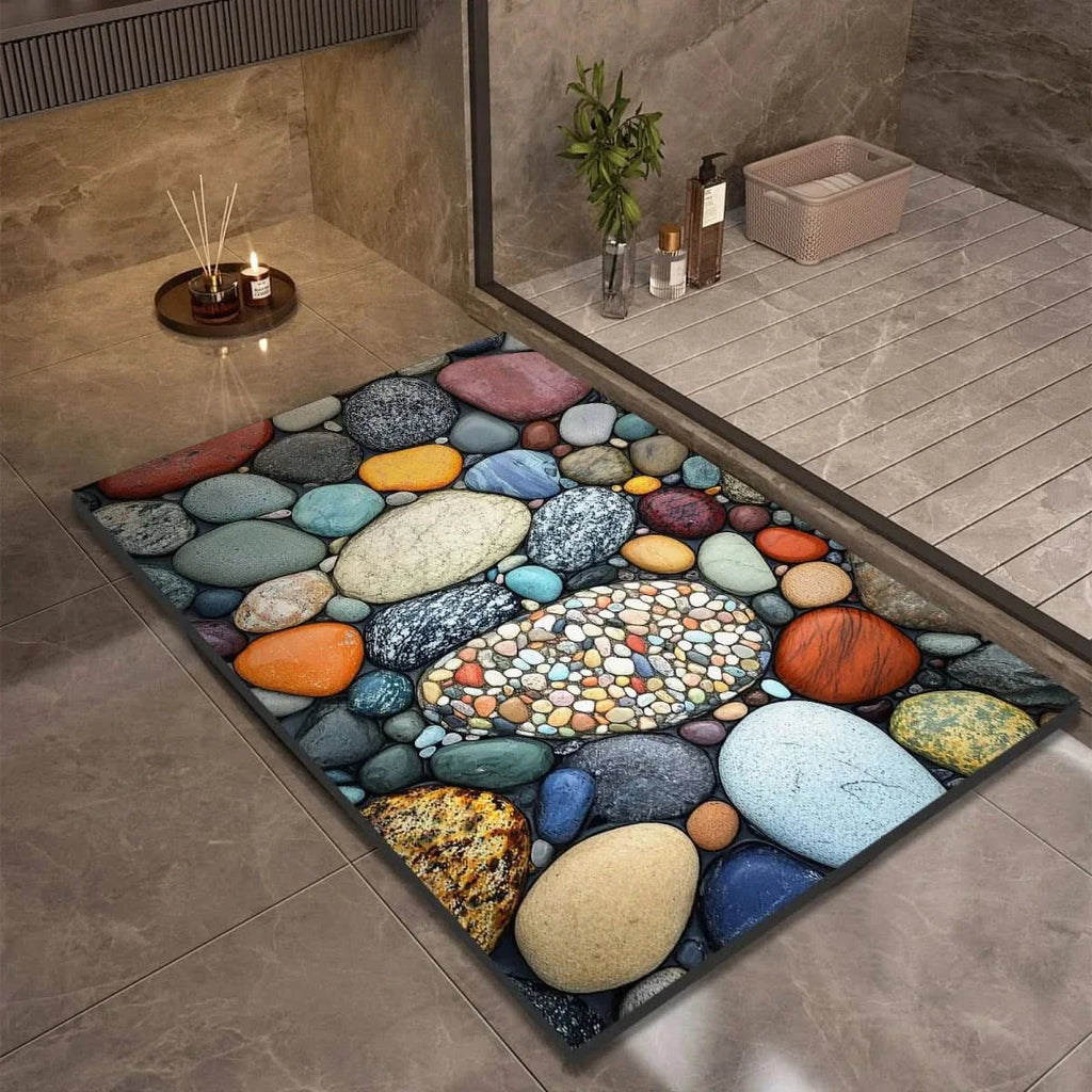 pebble print bath mat with anti-slip backing in 17