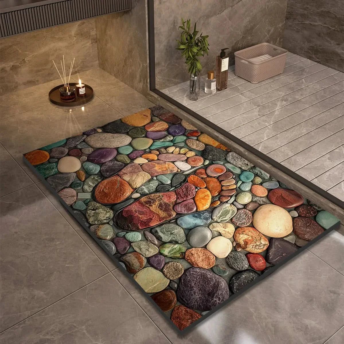 pebble print bath mat with anti-slip backing in 13