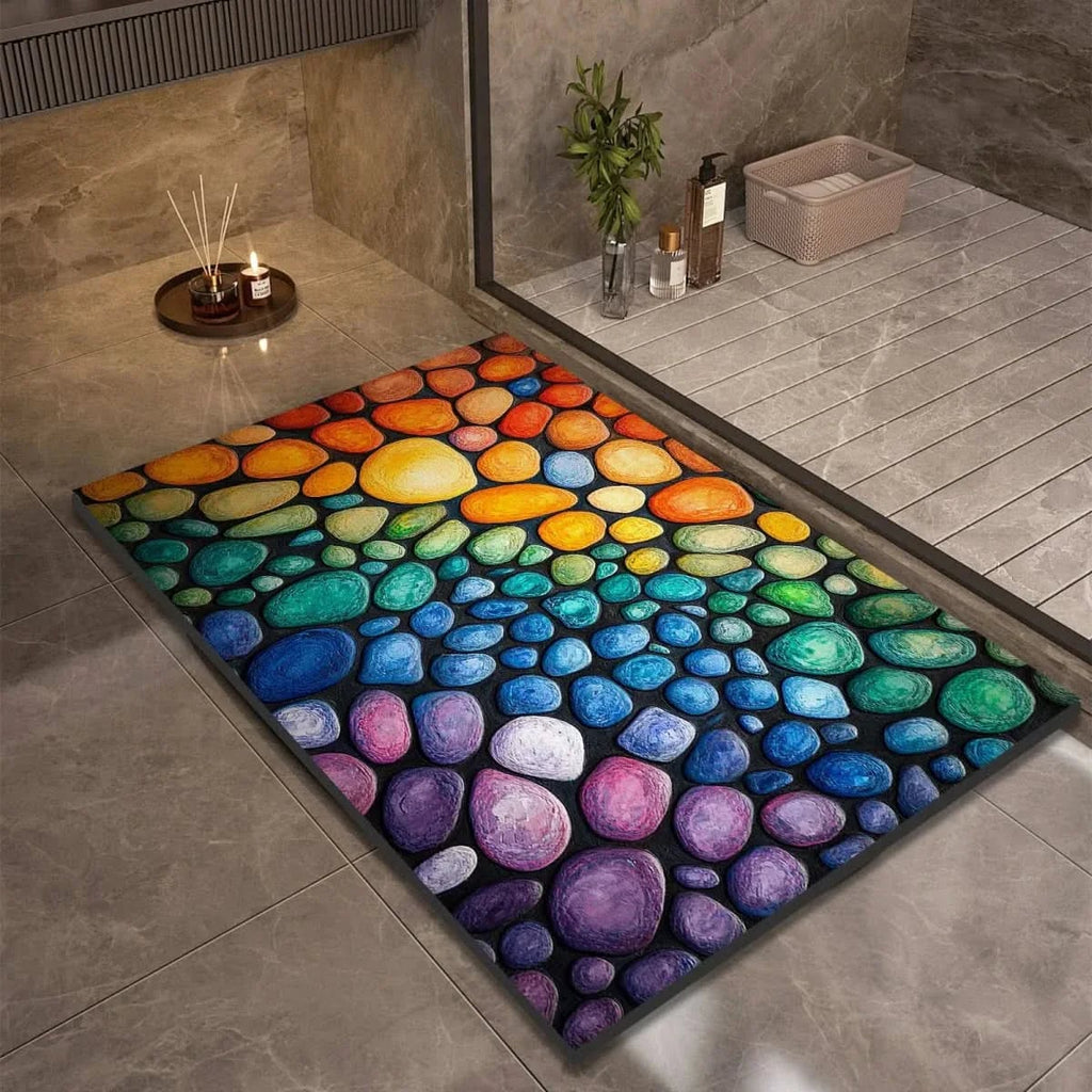 pebble print bath mat with anti-slip backing in 12