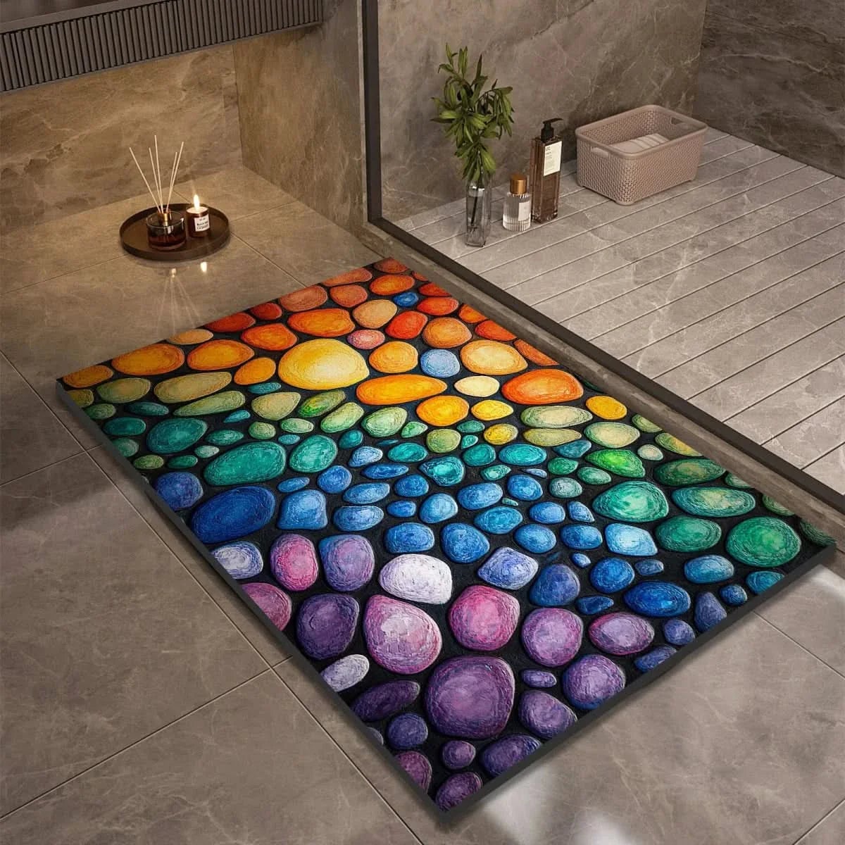 pebble print bath mat with anti-slip backing in 12