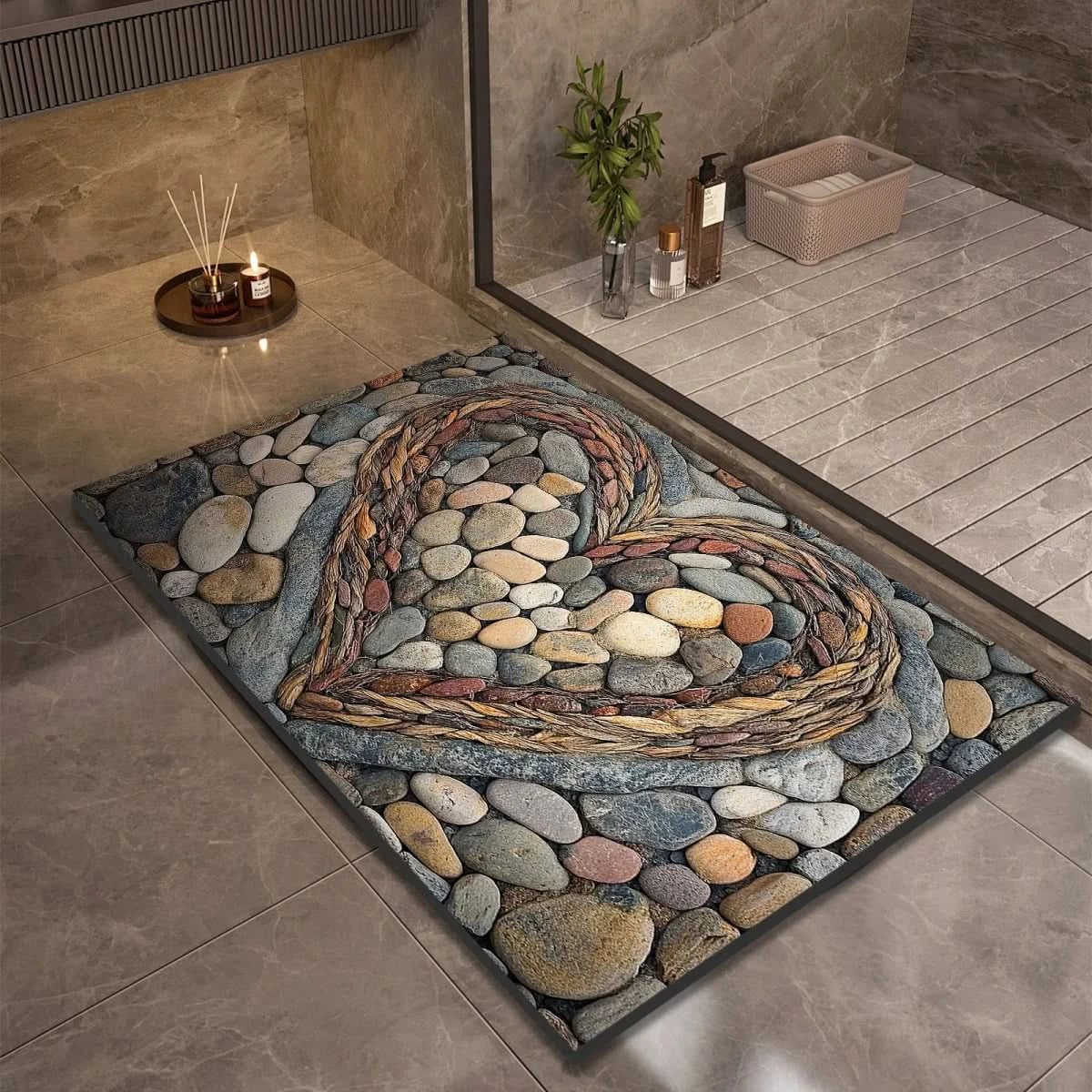 pebble print bath mat with anti-slip backing in 10