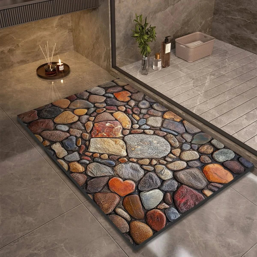 pebble print bath mat with anti-slip backing in 9