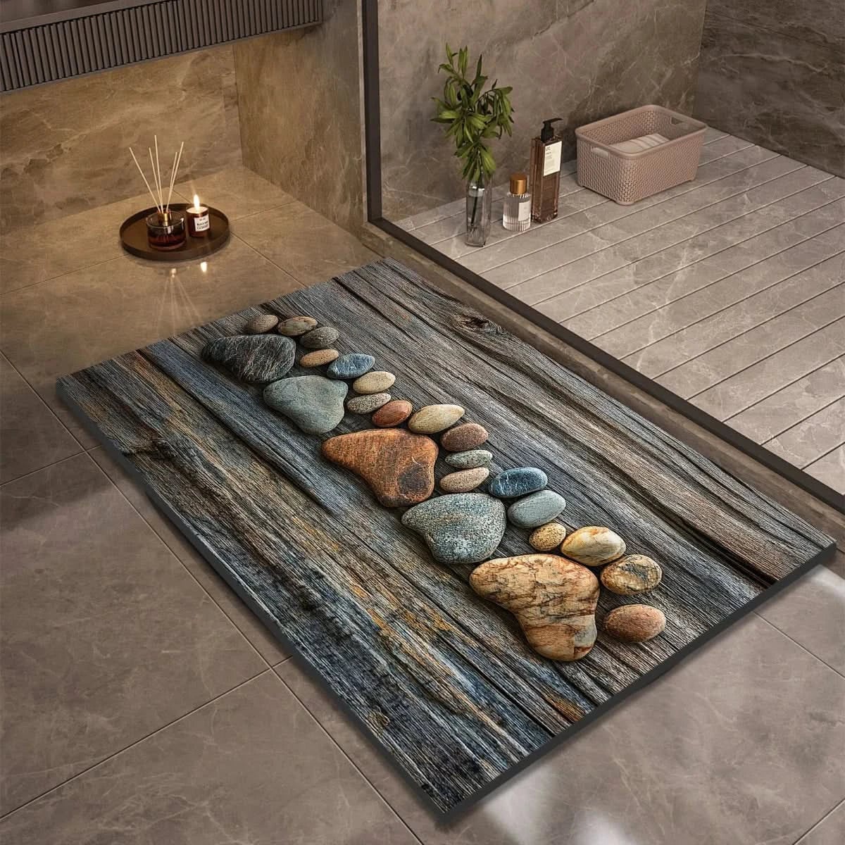 pebble print bath mat with anti-slip backing in 7