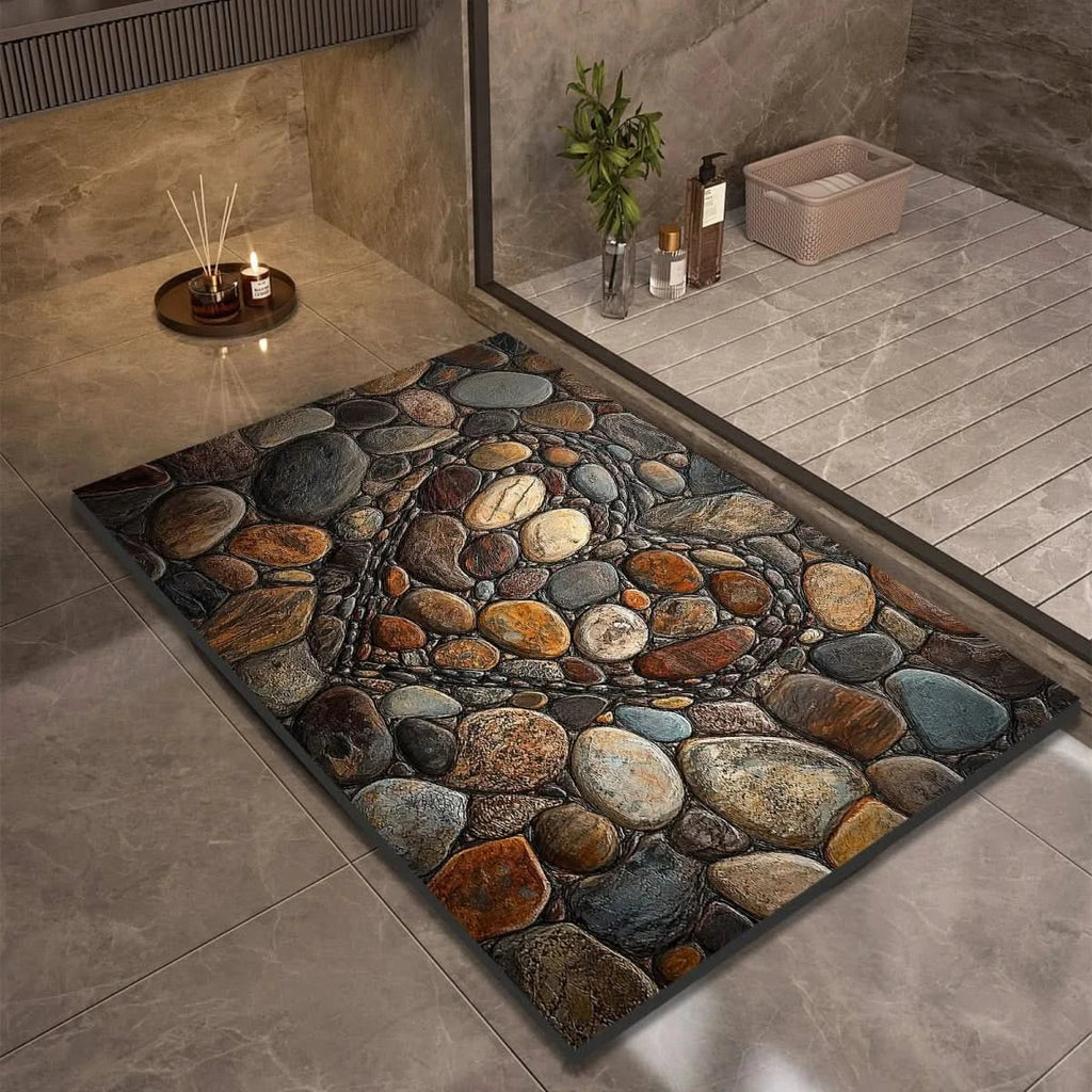 pebble print bath mat with anti-slip backing in 6