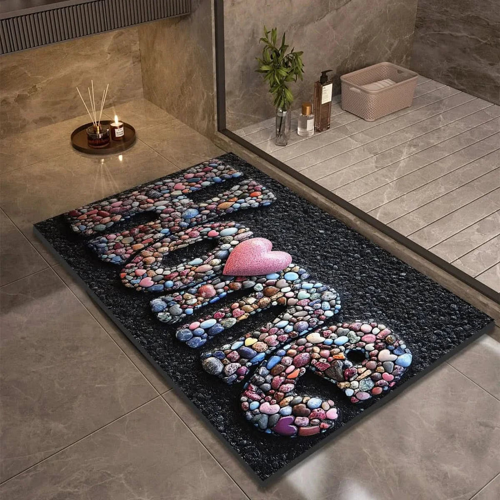pebble print bath mat with anti-slip backing in 5