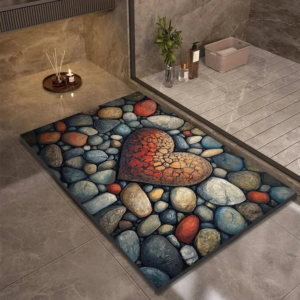 pebble print bath mat with anti-slip backing in 4