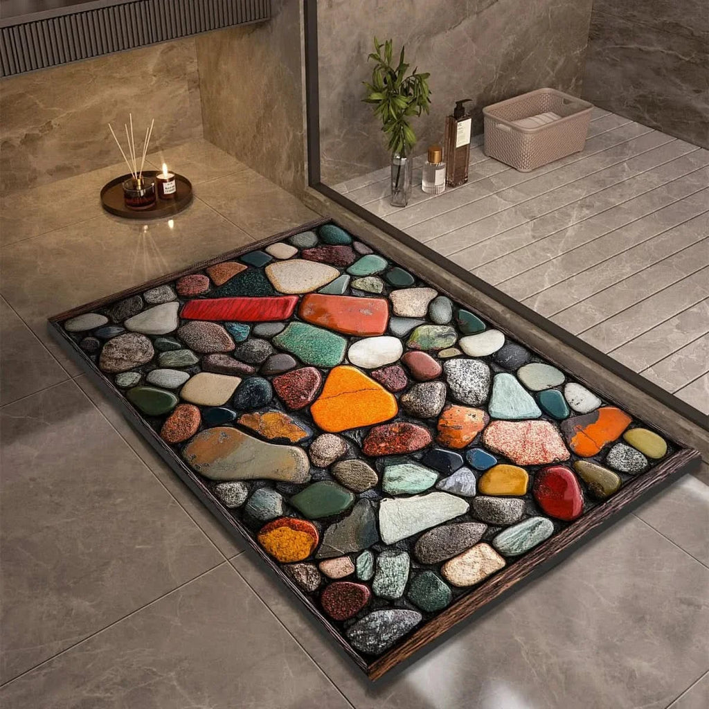 pebble print bath mat with anti-slip backing in 2