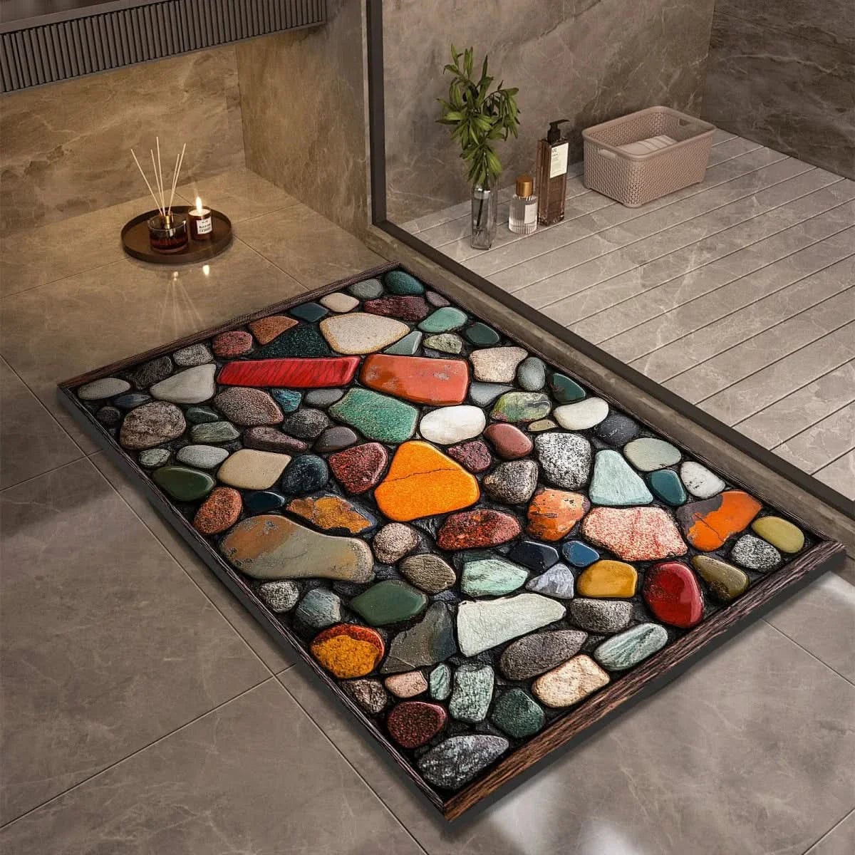 pebble print bath mat with anti-slip backing in 2