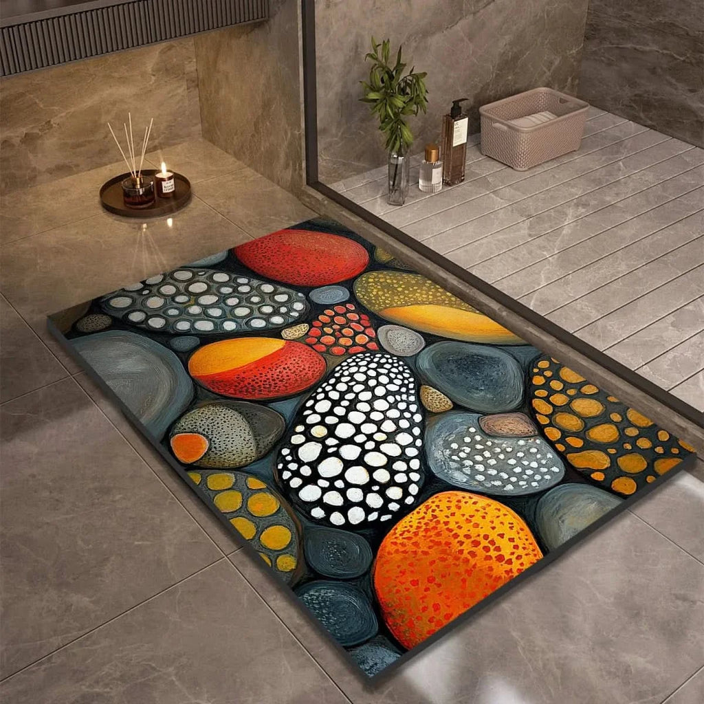 pebble print bath mat with anti-slip backing in 15