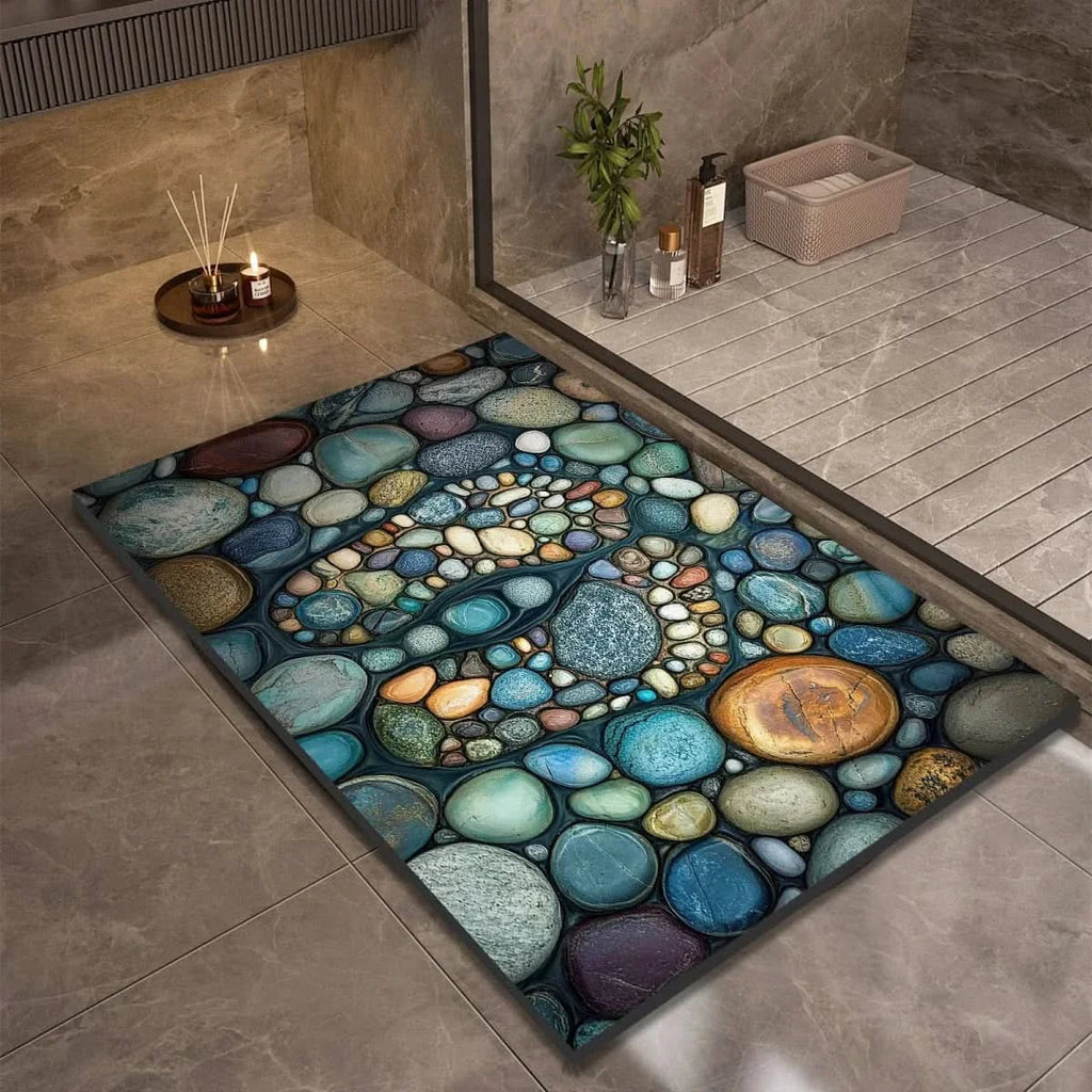 pebble print bath mat with anti-slip backing in 14