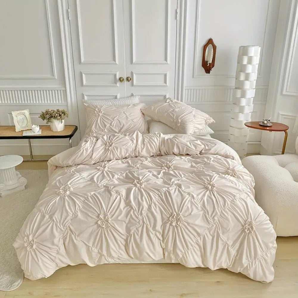 pinch pleat duvet cover set in beige