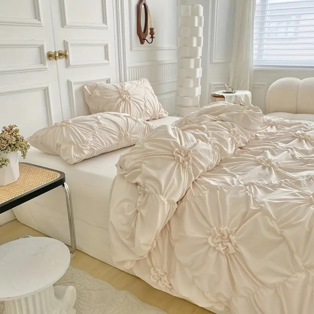 pinch pleat duvet cover set in beige