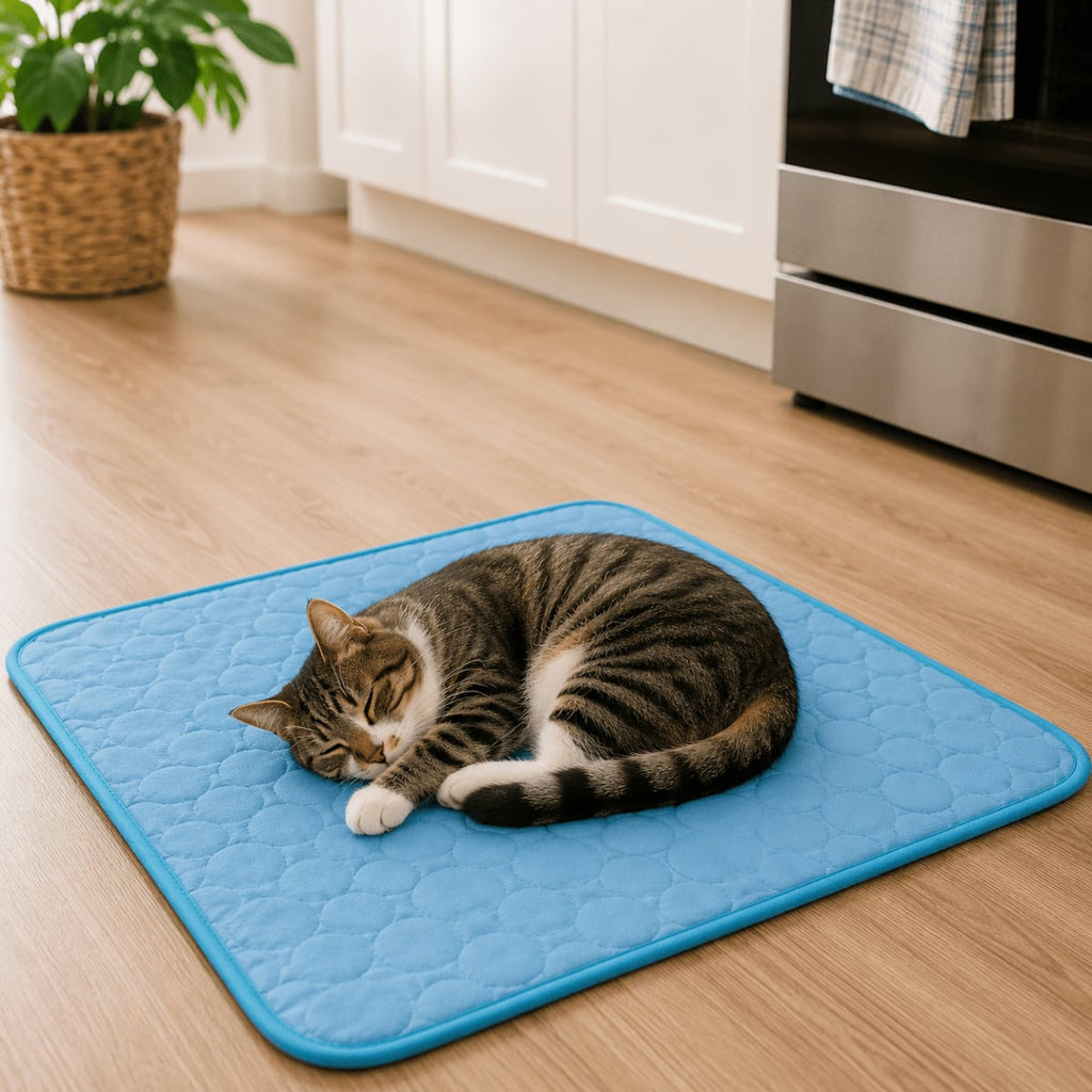 quilted cooling pet mat in blue