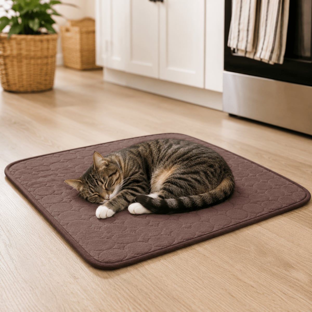 quilted cooling pet mat in coffee brown