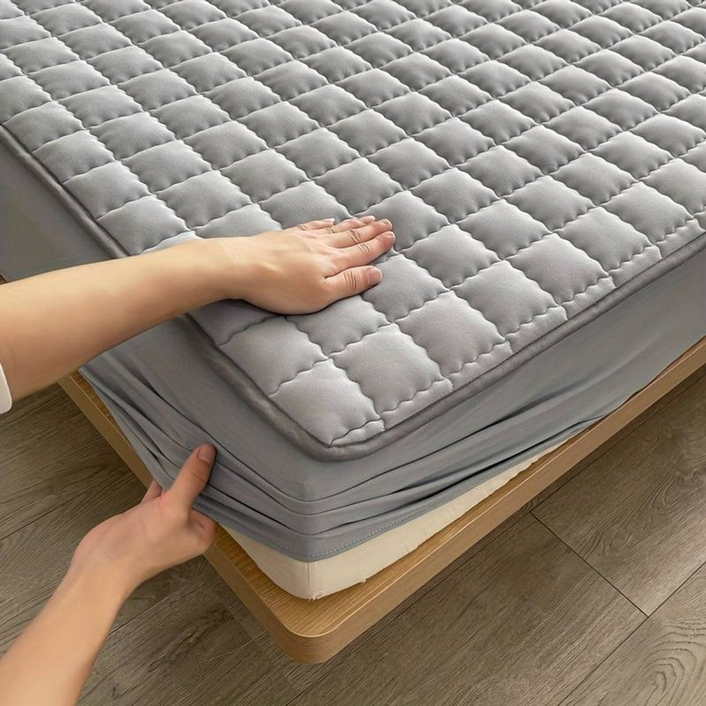 quilted fitted mattress protector in grey