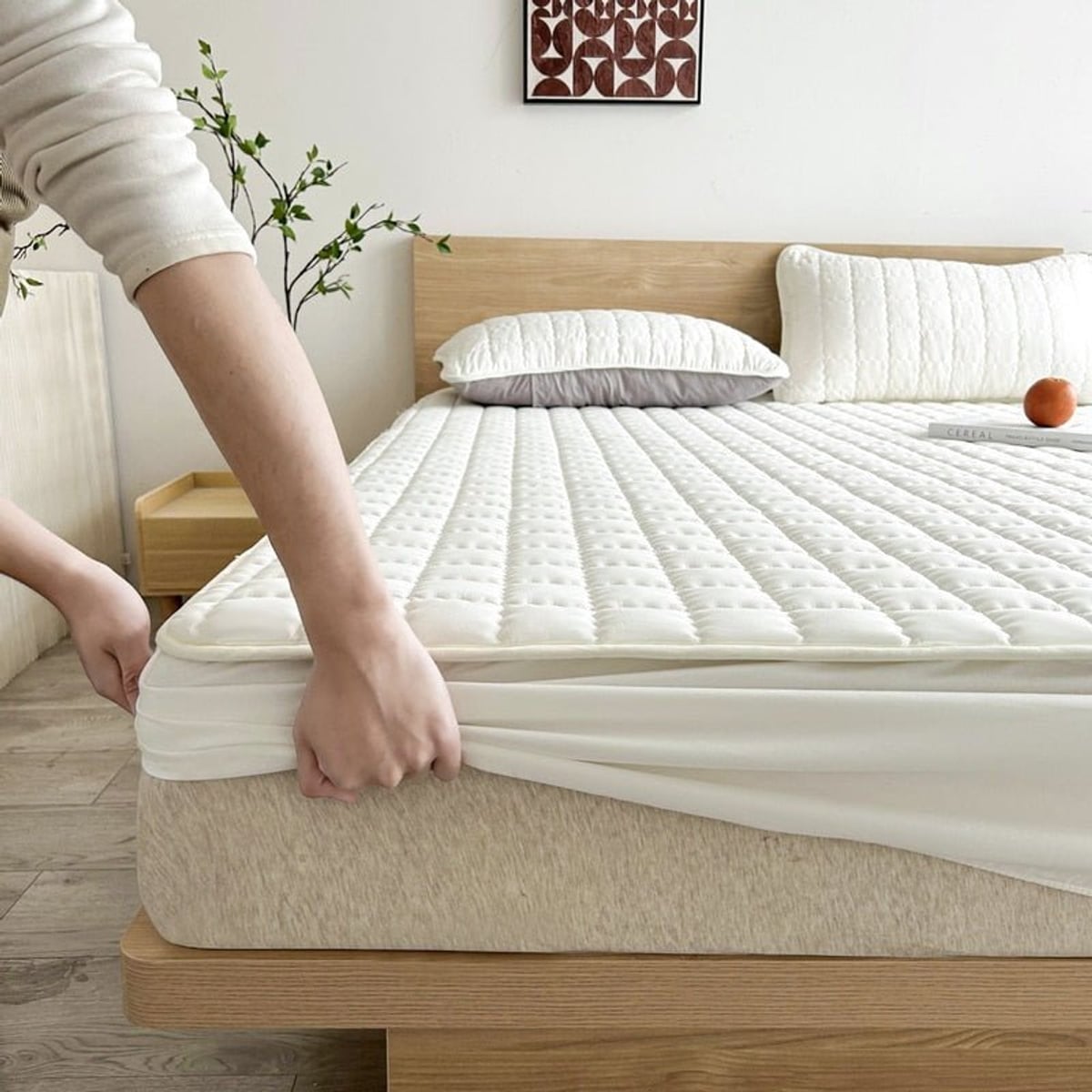 quilted fitted mattress protector in white