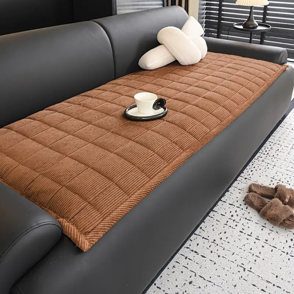 quilted non-slip sofa cover mat in chestnut haze