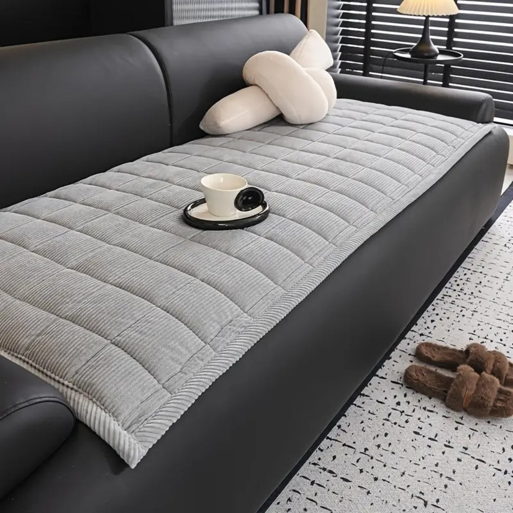 quilted non-slip sofa cover mat in silver haze
