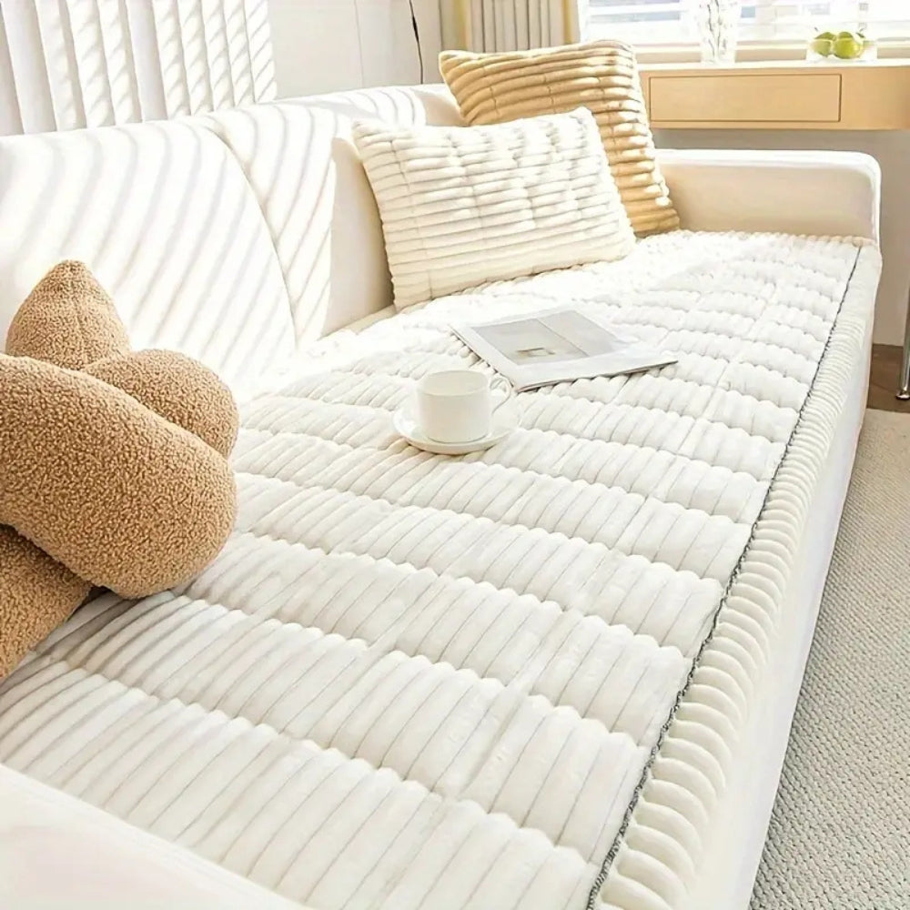 quilted plush sofa cover in snow drift