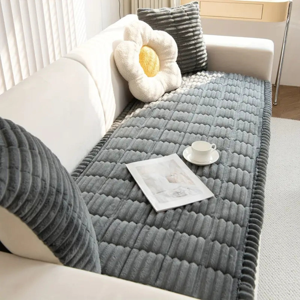 quilted plush sofa cover in charcoal calm