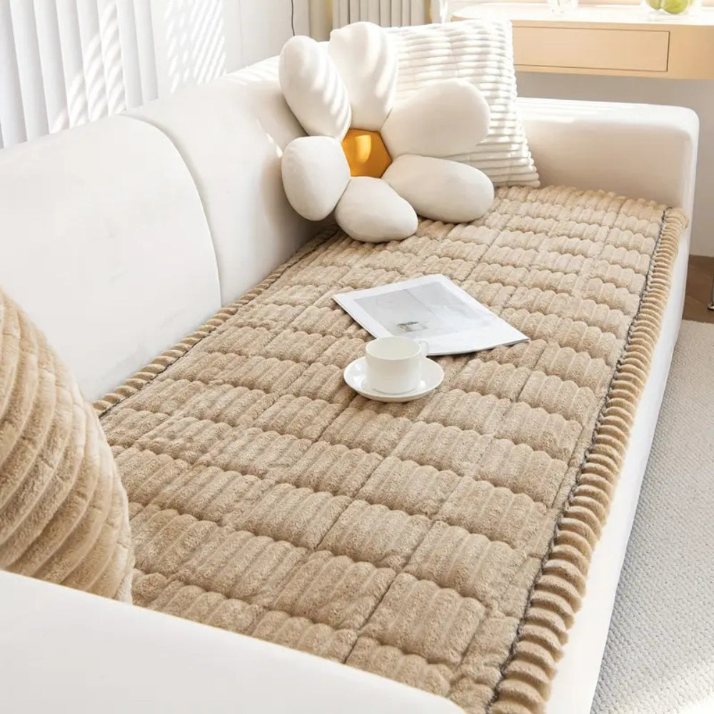 quilted plush sofa cover in sand haven