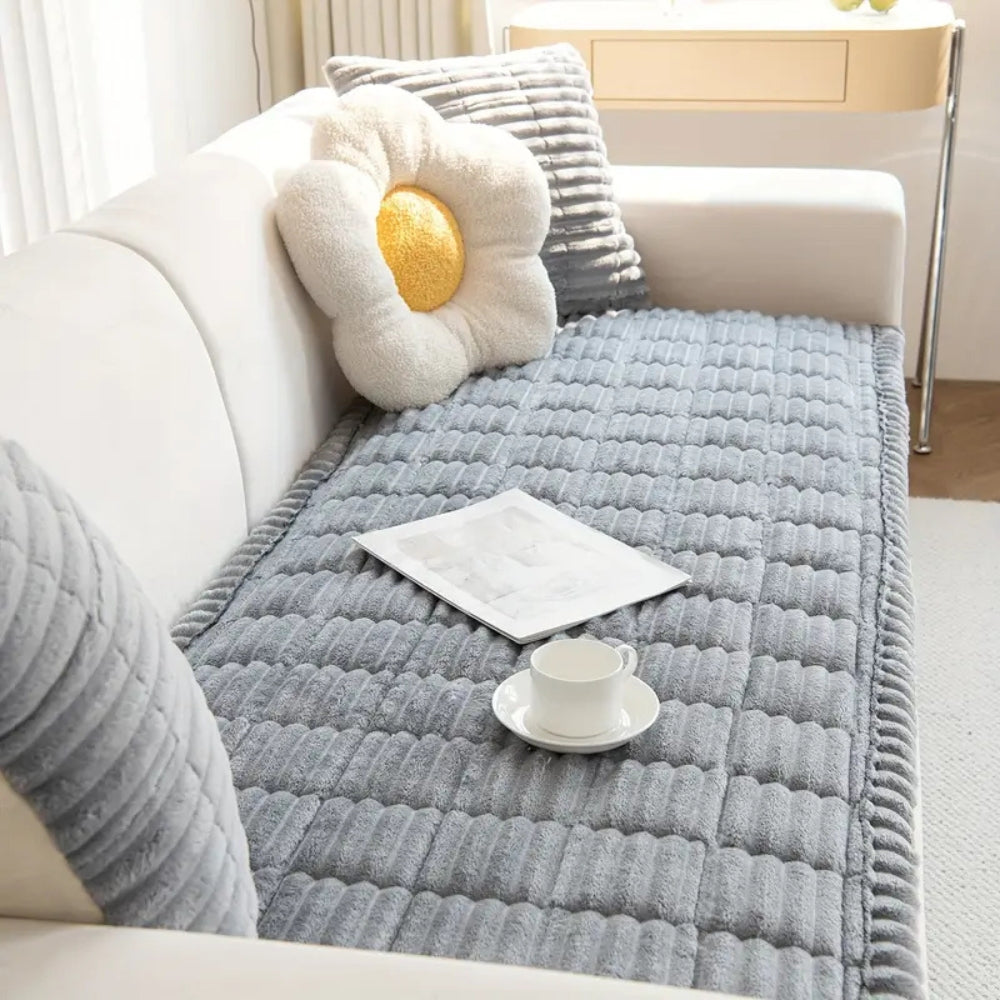 quilted plush sofa cover in cloud texture